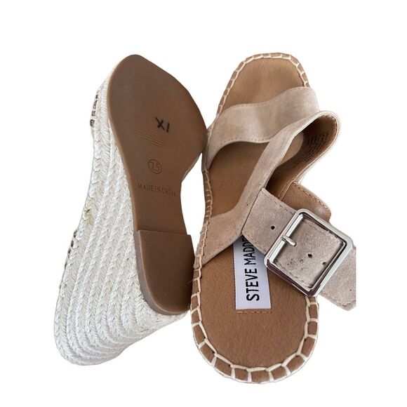Steve Madden Womens Tan Leather Upper Espadrille Heel Uri Wedge Sandal Size 7.5 - Picture 5 of 7